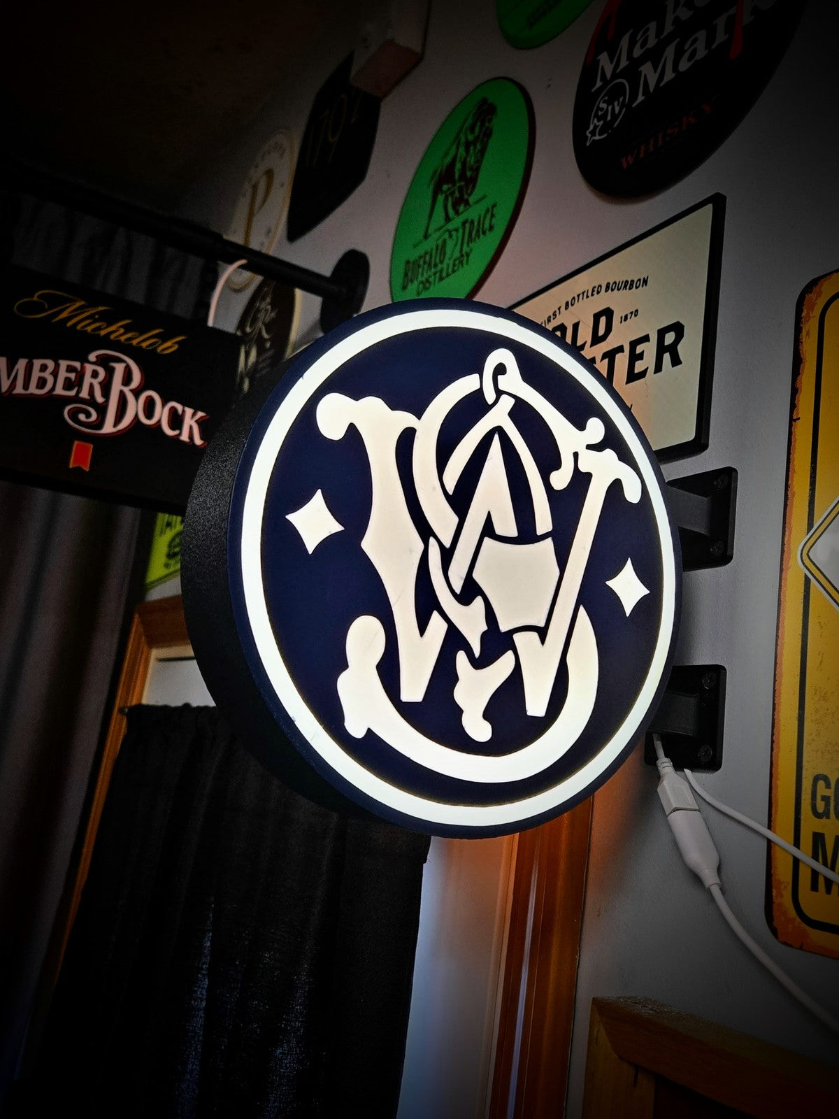 S and W Firearms 12 Inch Light Box LED Sign 3D Printed Wall Decor Man Cave