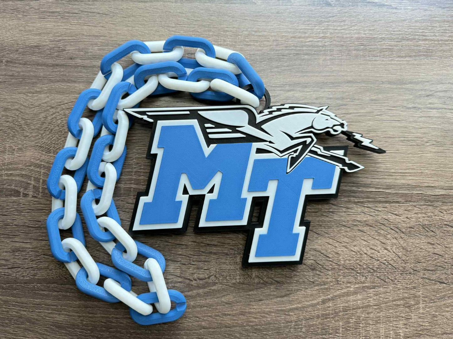 Middle Tennessee Blue Raiders Logo Oversized Necklace, Pendant Chain