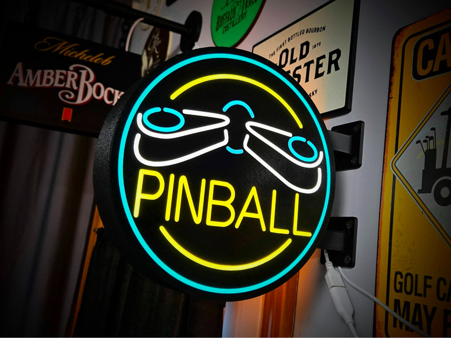PINBALL 12 Inch Light Box LED Sign 3D Printed Wall Decor Man Cave Garage