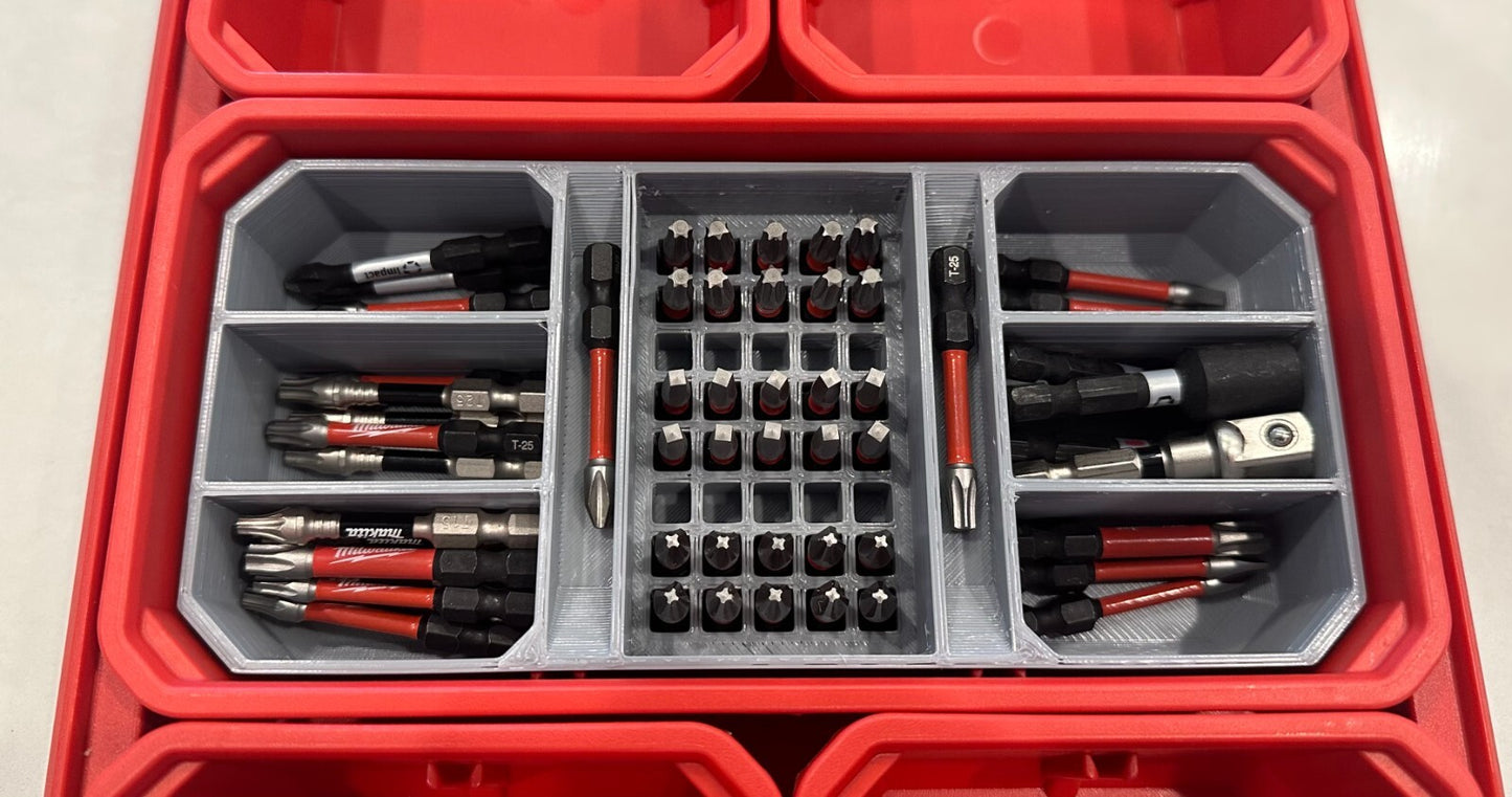 Impact bit holder insert for Milwaukee PACKOUT Low Profile Organizers (Nest - 8)
