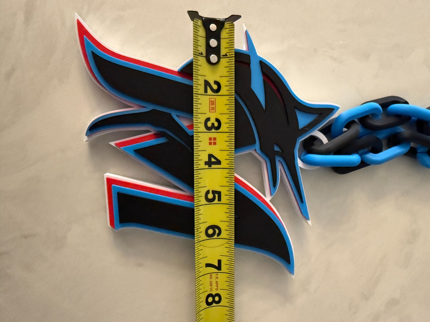 Miami Marlins Oversized Necklace Logo Pendant Turnover Chain Handmade 3D Printed