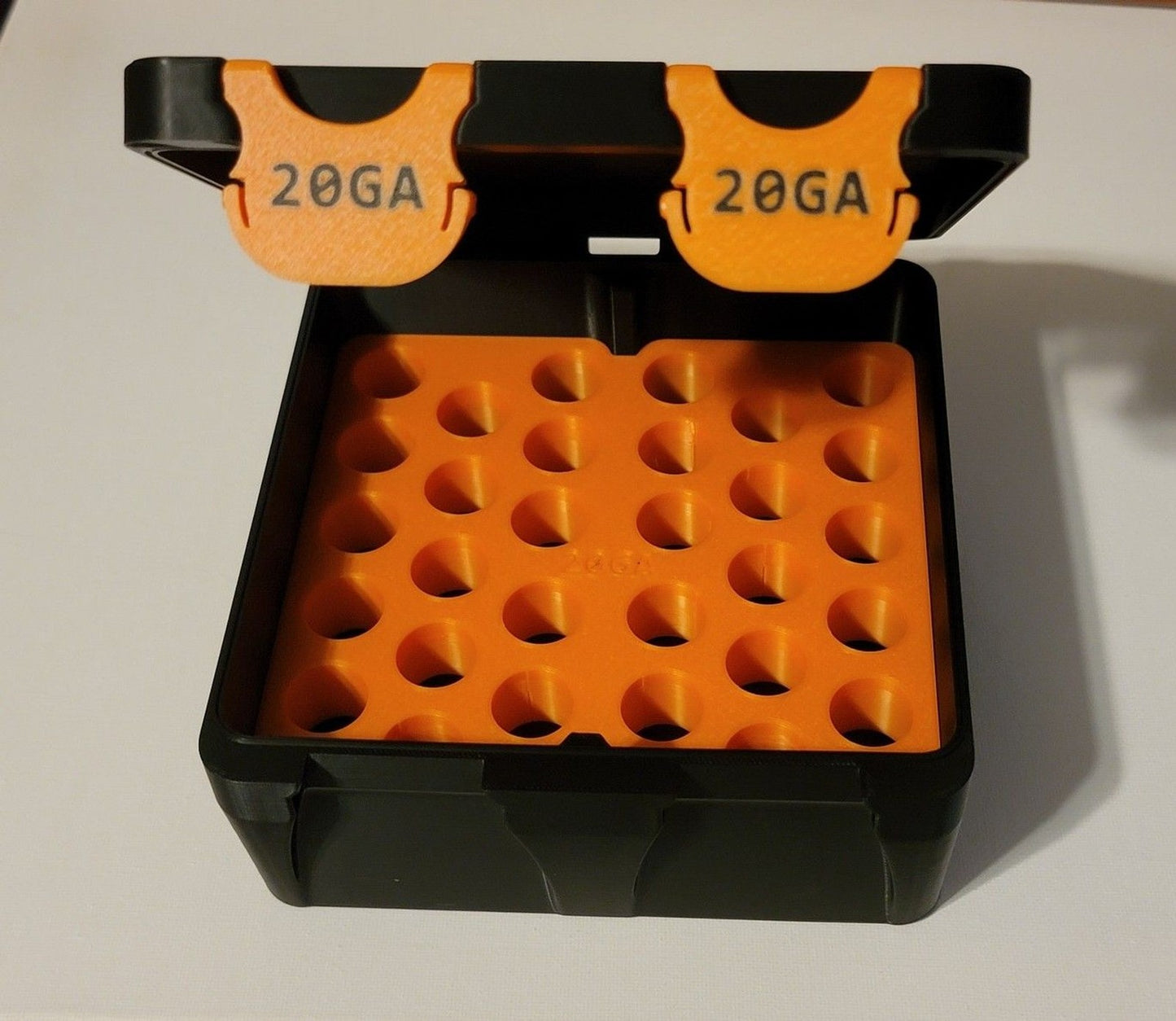 20 Gauge Ammo Box Snap Lock 3" 30 rd Large Storage Black / Orange Combo Pla