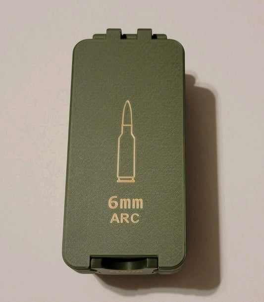 6mm Arc Ammo Box Snap Lock 50 rd 3D Printed Storage Olive Green Gold Pla