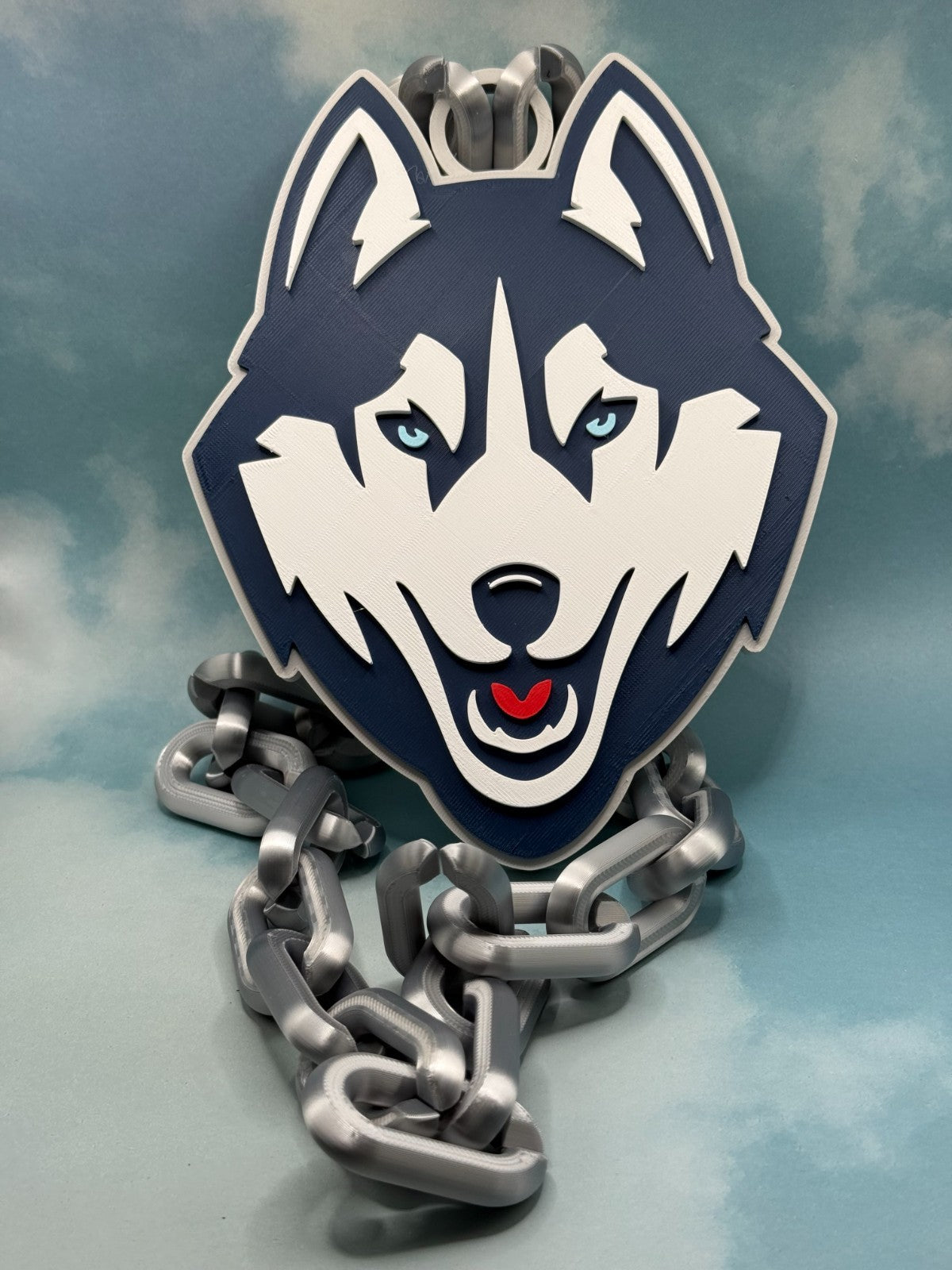 UConn Huskies Logo Oversized Necklace Pendant Turnover Chain Handmade 3D Printed