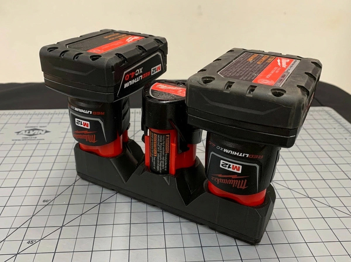 Fits Milwaukee M12 Battery Gridfinity Shadow Tray Holds 3 Batteries (Tray Only)