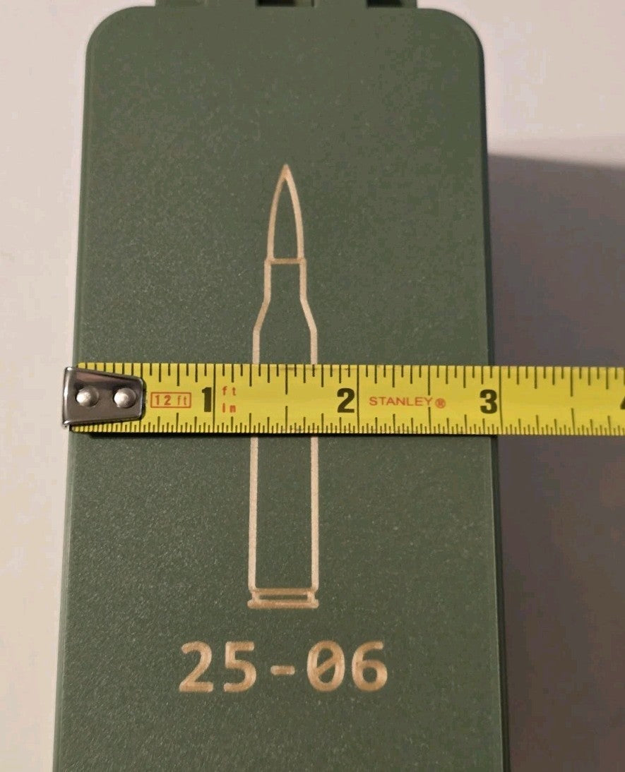 25-06 Ammo Box Snap Lock 50 rd 3D Printed Storage Olive Green Gold Pla