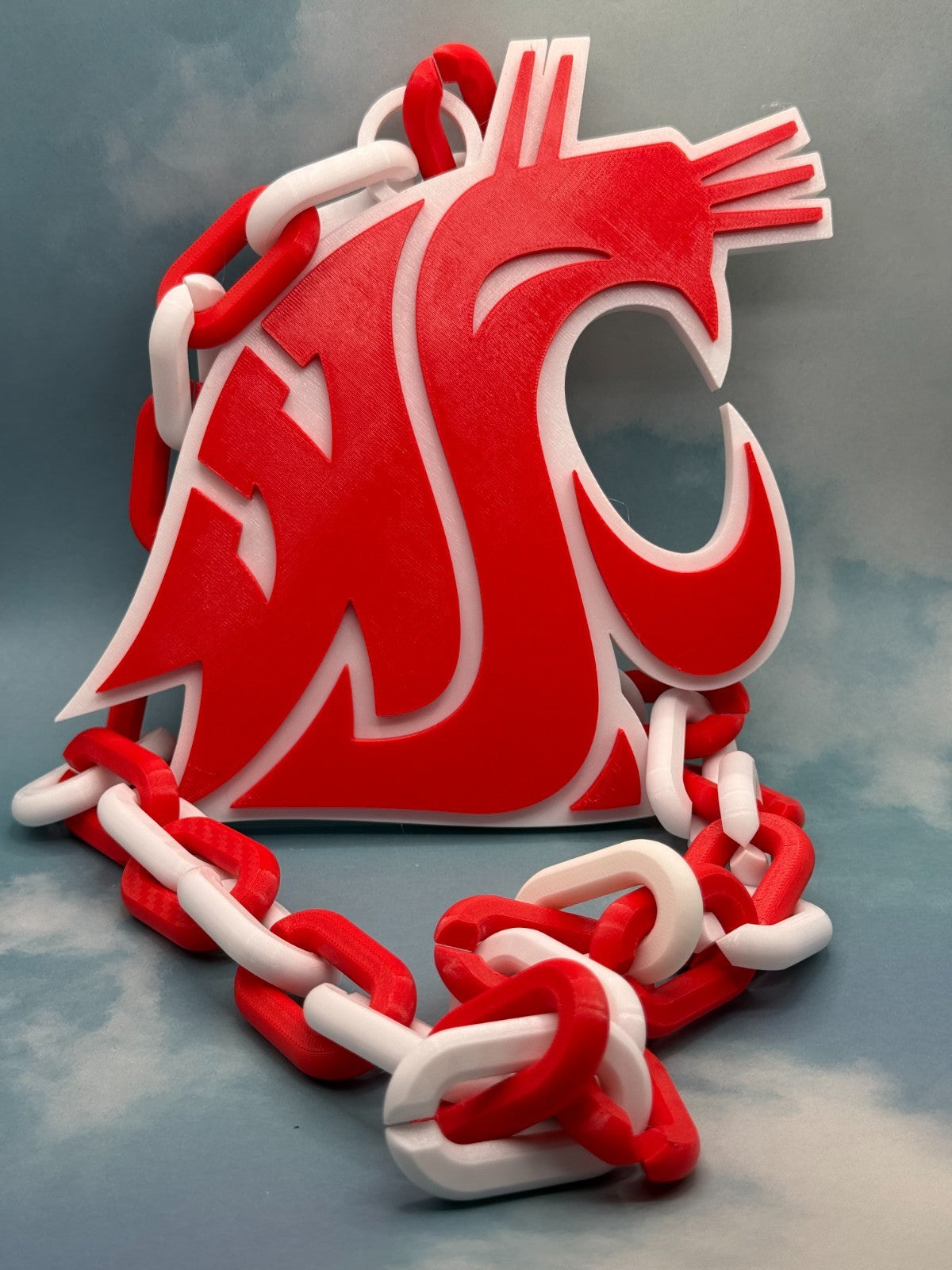 Washington State Cougars Logo Oversized Fan Necklace, Pendant Chain