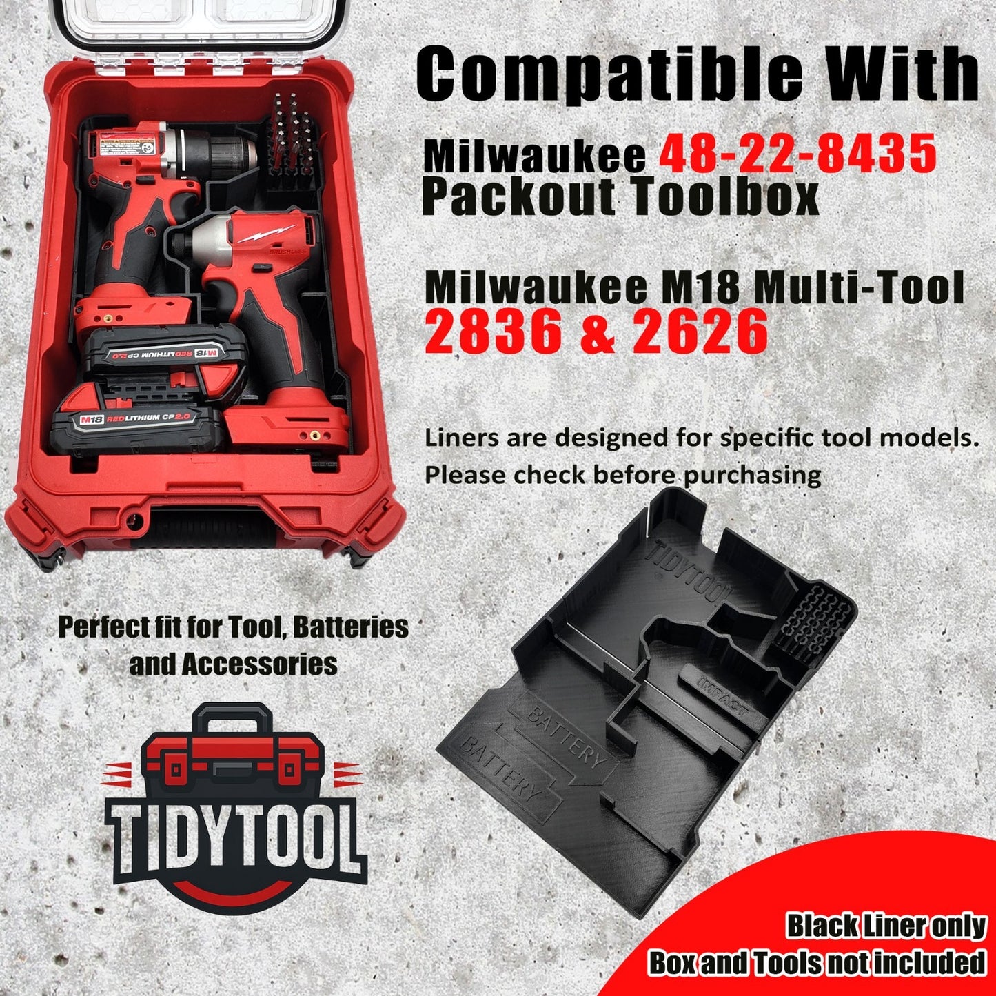 M18 Drill Driver Organizer for Milwaukee Compact Packout 3601-20