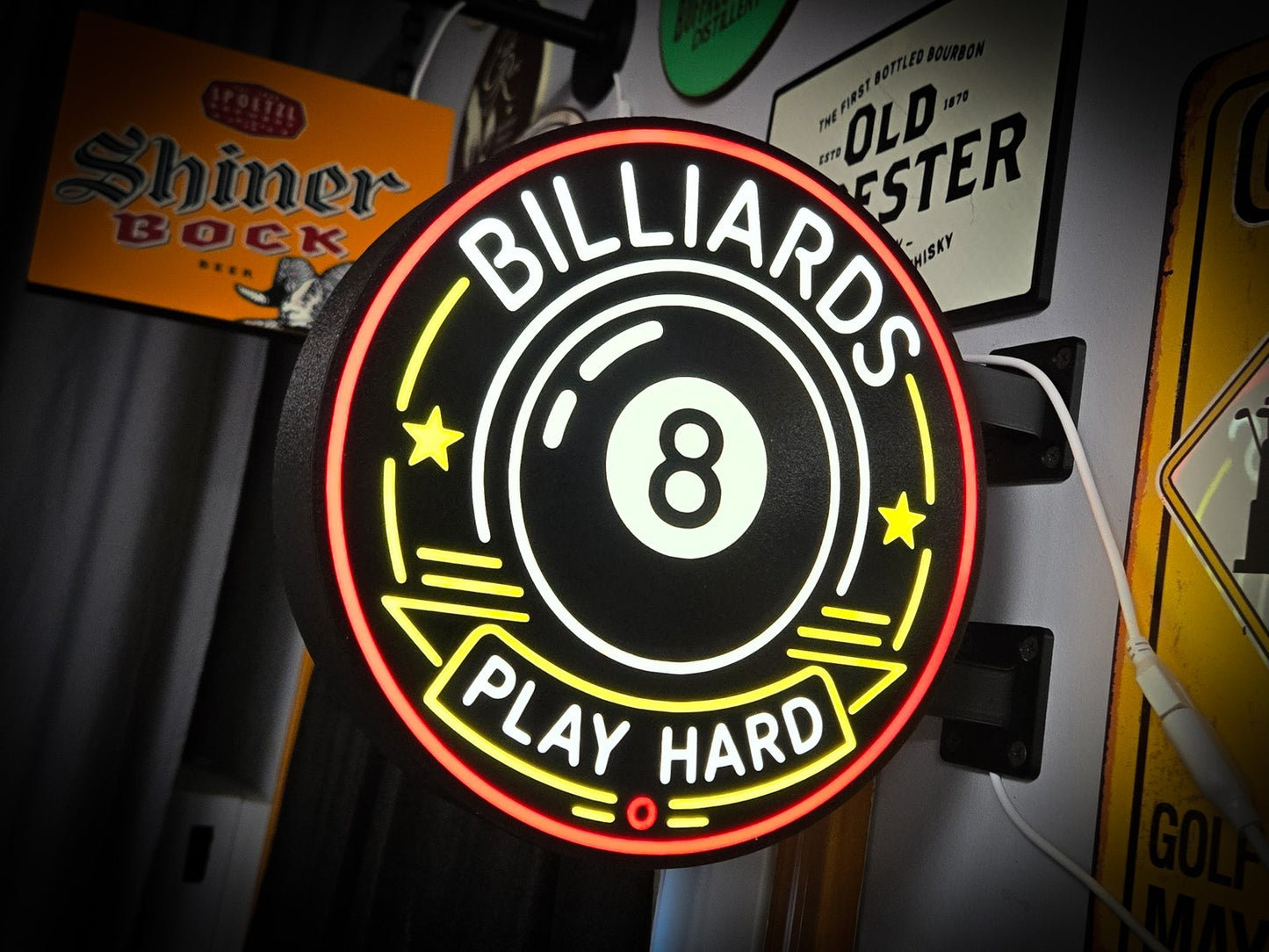 BILLIARDS 4 Color 12 Inch Light Box LED Sign 3D Printed Wall Decor Man Cave