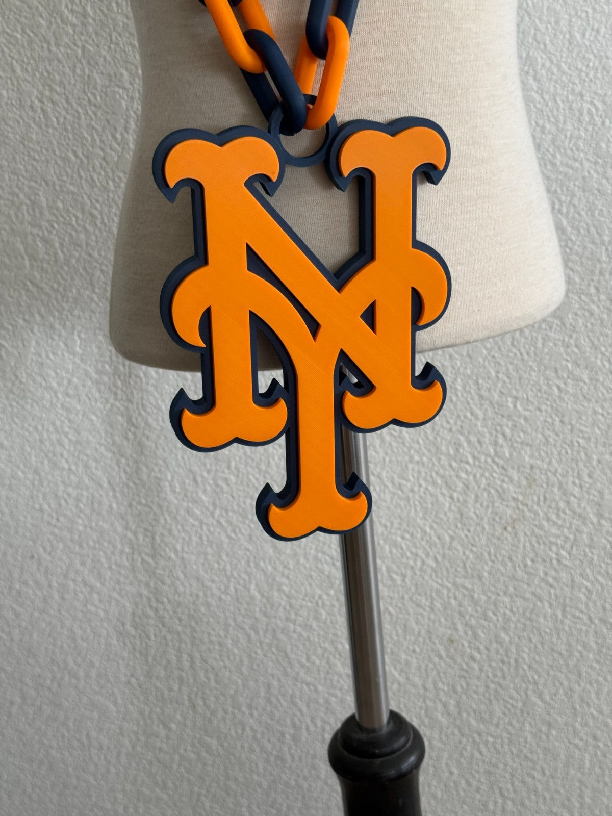 New York Mets Oversized Logo Necklace, Turnover Chain Handmade 3D Printed