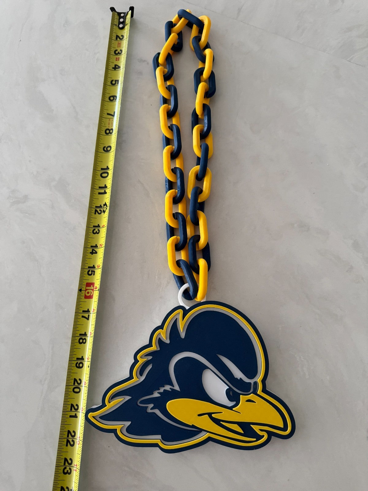 Delaware Blue Hens Logo Oversized Necklace, Pendant Chain