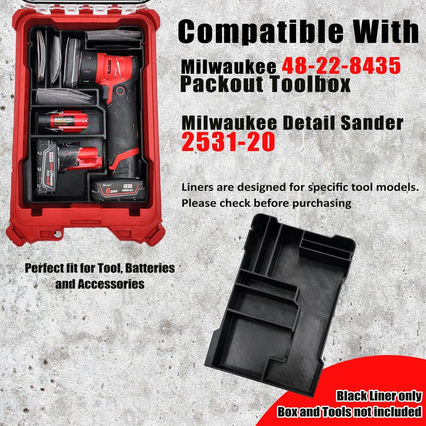 M12 Detail Sander Organizer for Milwaukee Compact Packout (Insert Only)