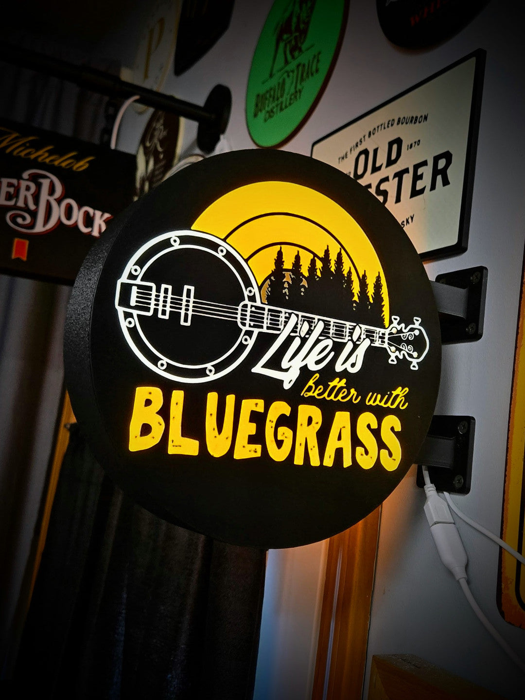 BLUEGRASS 12 Inch Light Box LED Sign 3D Printed Wall Decor Man Cave Garage