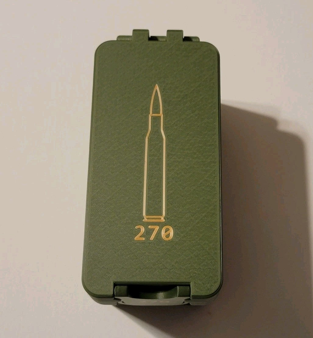 270 Ammo Box Snap Lock 50 rd 3D Printed Storage Olive Green Gold Pla