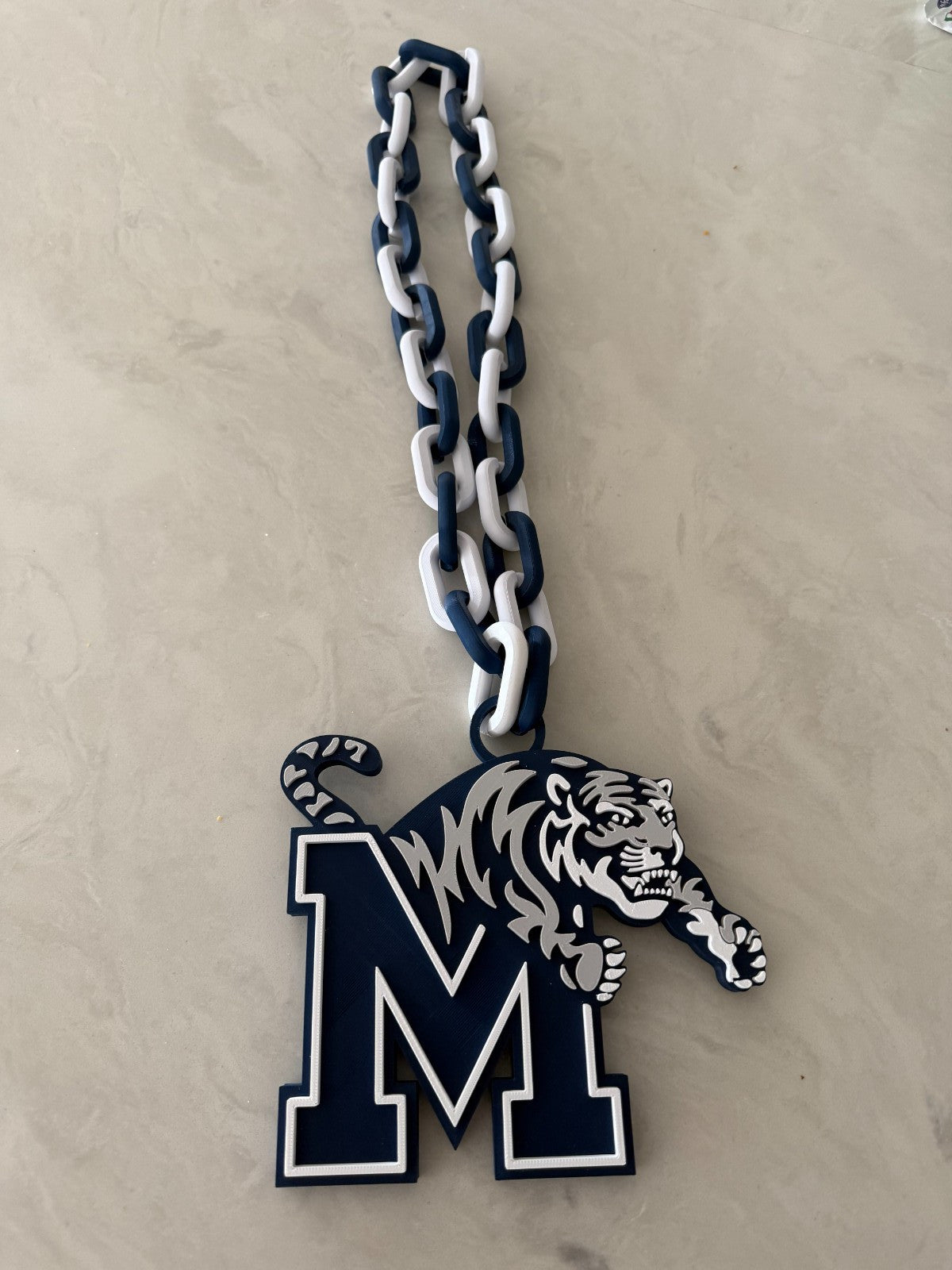Memphis Tigers Logo Necklace Oversized Turnover Chain HandMade 3D Printed