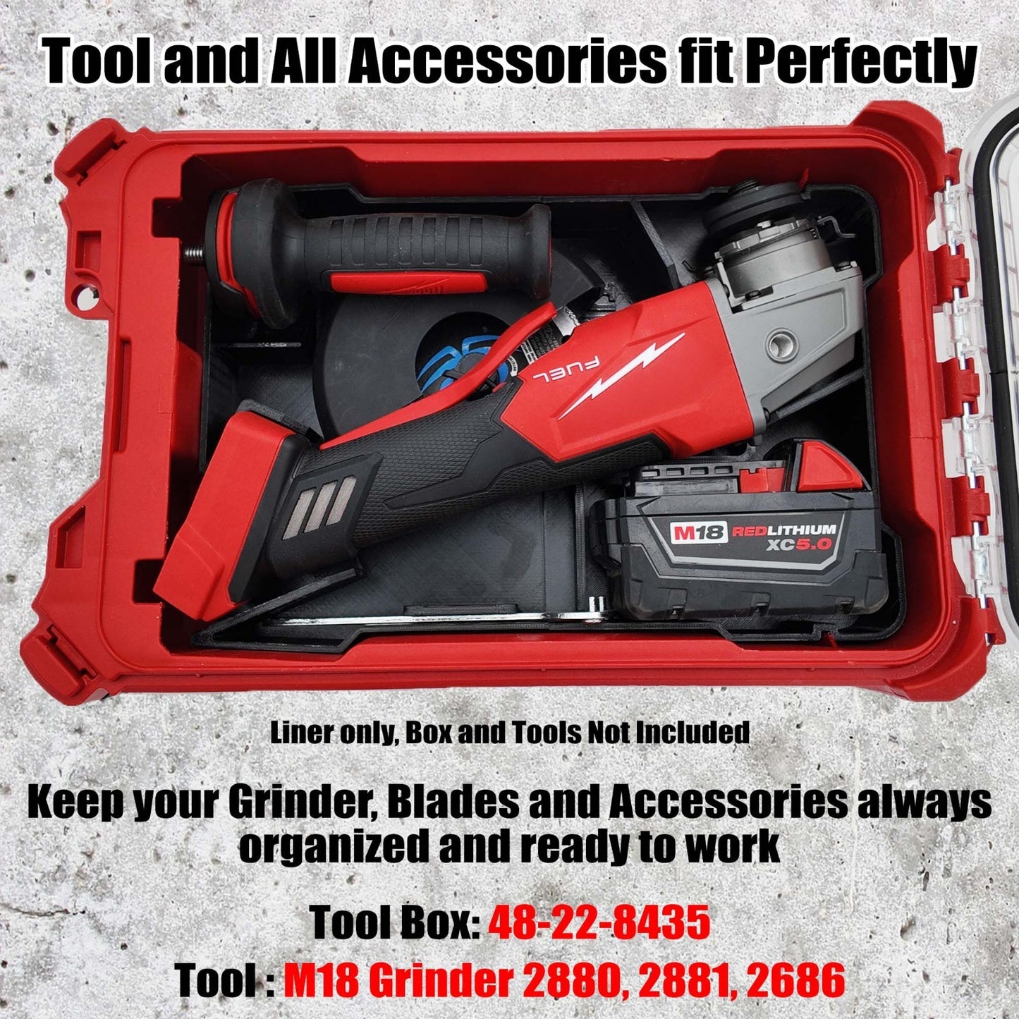M18 Grinder Organizer for Milwaukee Compact Packout insert 2686 2880 2881