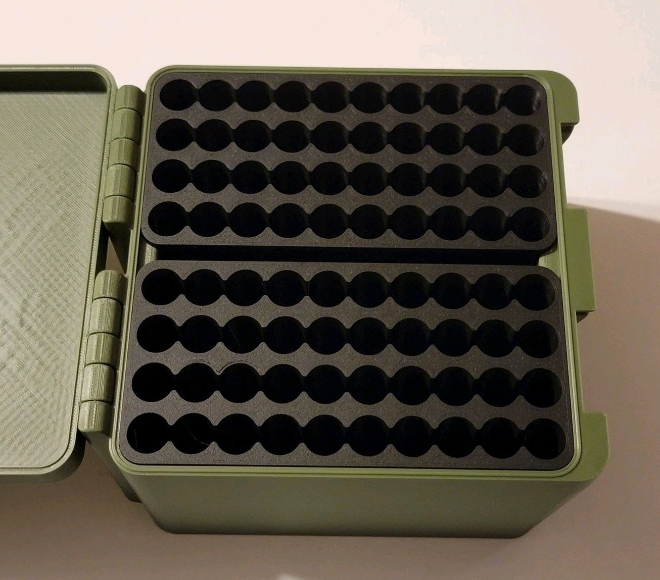 300 Win Mag Ammo Box Snap Lock 80 rd Large 3D Printed Olive Green Gold Pla