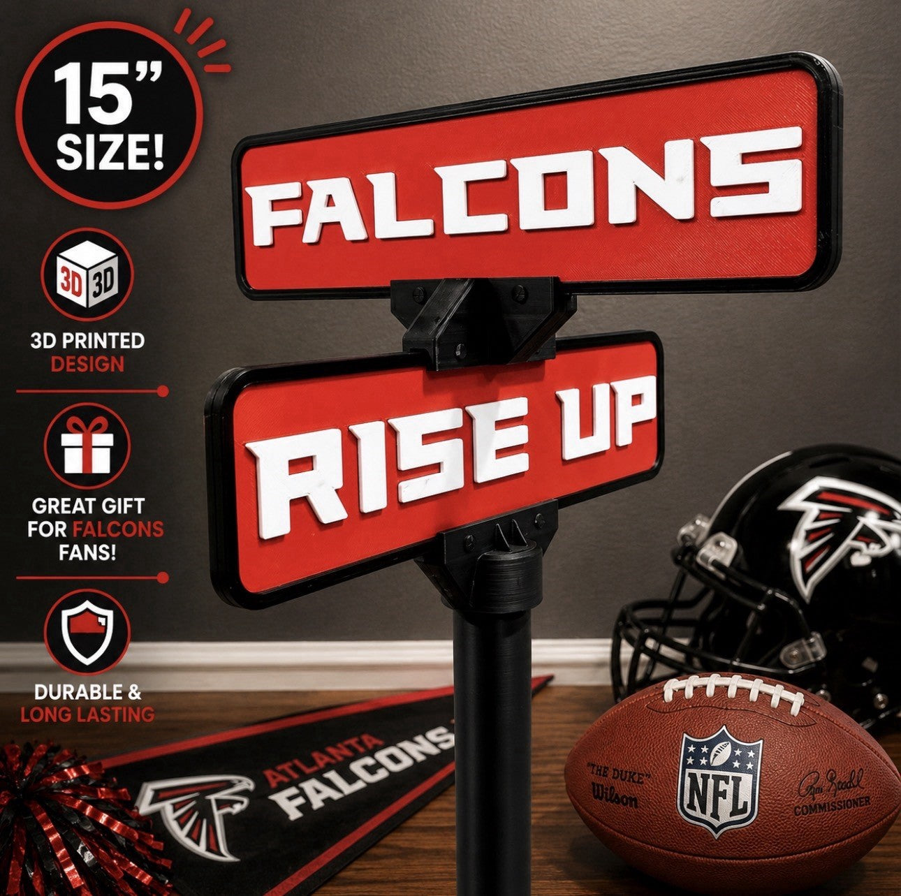 Atlanta Falcons 15” Street Sign Man Cave Memorabilia Office Desk Decor Fan Gifts