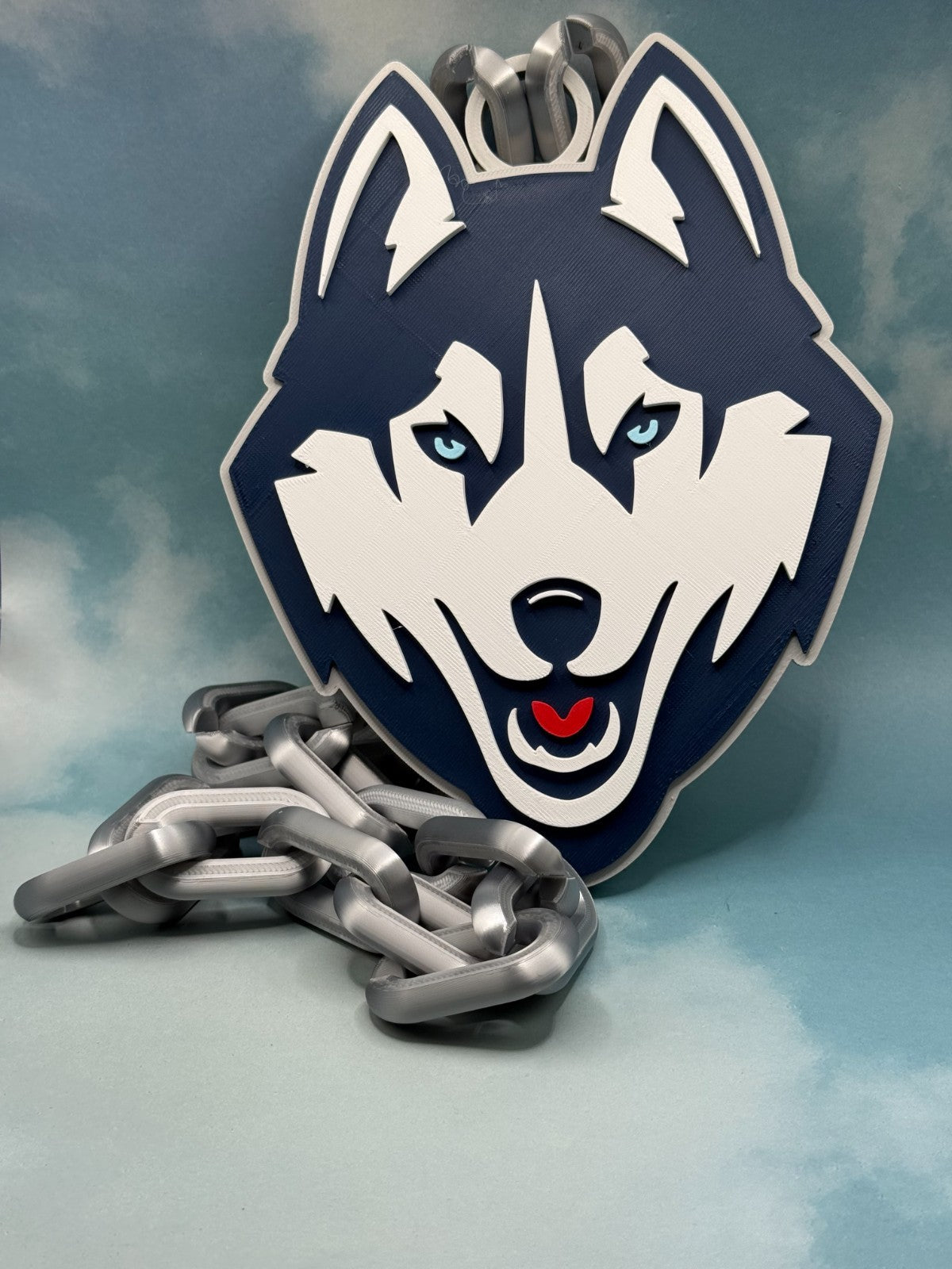 UConn Huskies Logo Oversized Necklace Pendant Turnover Chain Handmade 3D Printed