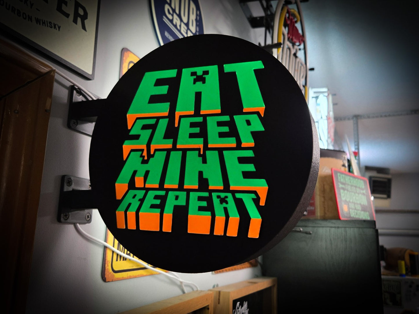 EAT SLEEP MINE REPEAT 12 Inch Light Box LED Sign 3D Printed Wall Decor Man Cave