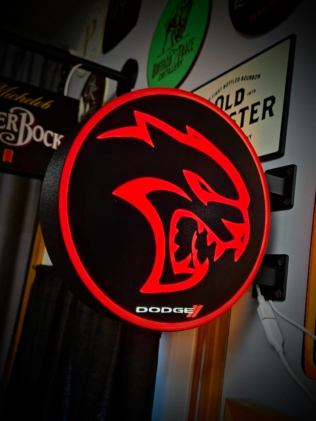 DODGE HELLCAT 12 Inch Light Box LED Sign 3D Printed Wall Decor Man Cave Garage
