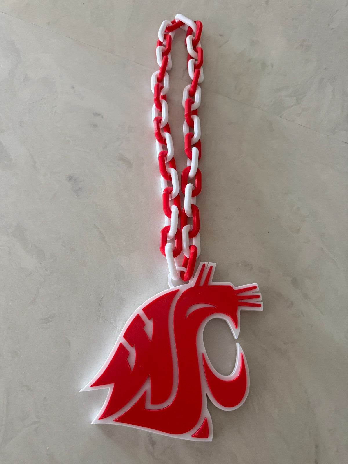 Washington State Cougars Logo Oversized Fan Necklace, Pendant Chain
