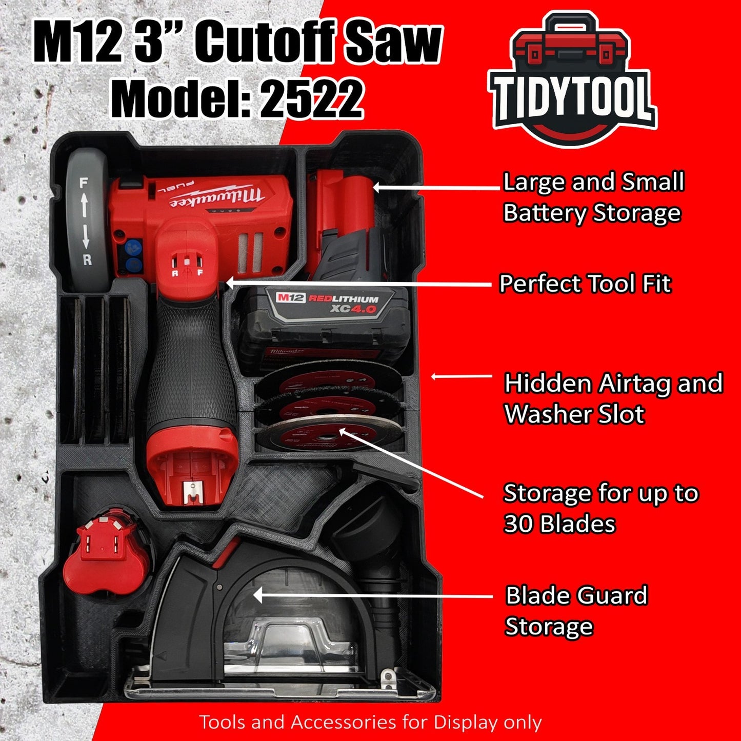 M12 Fuel 3" Compact Cut Off Tool Organizer for Milwaukee Compact Packout