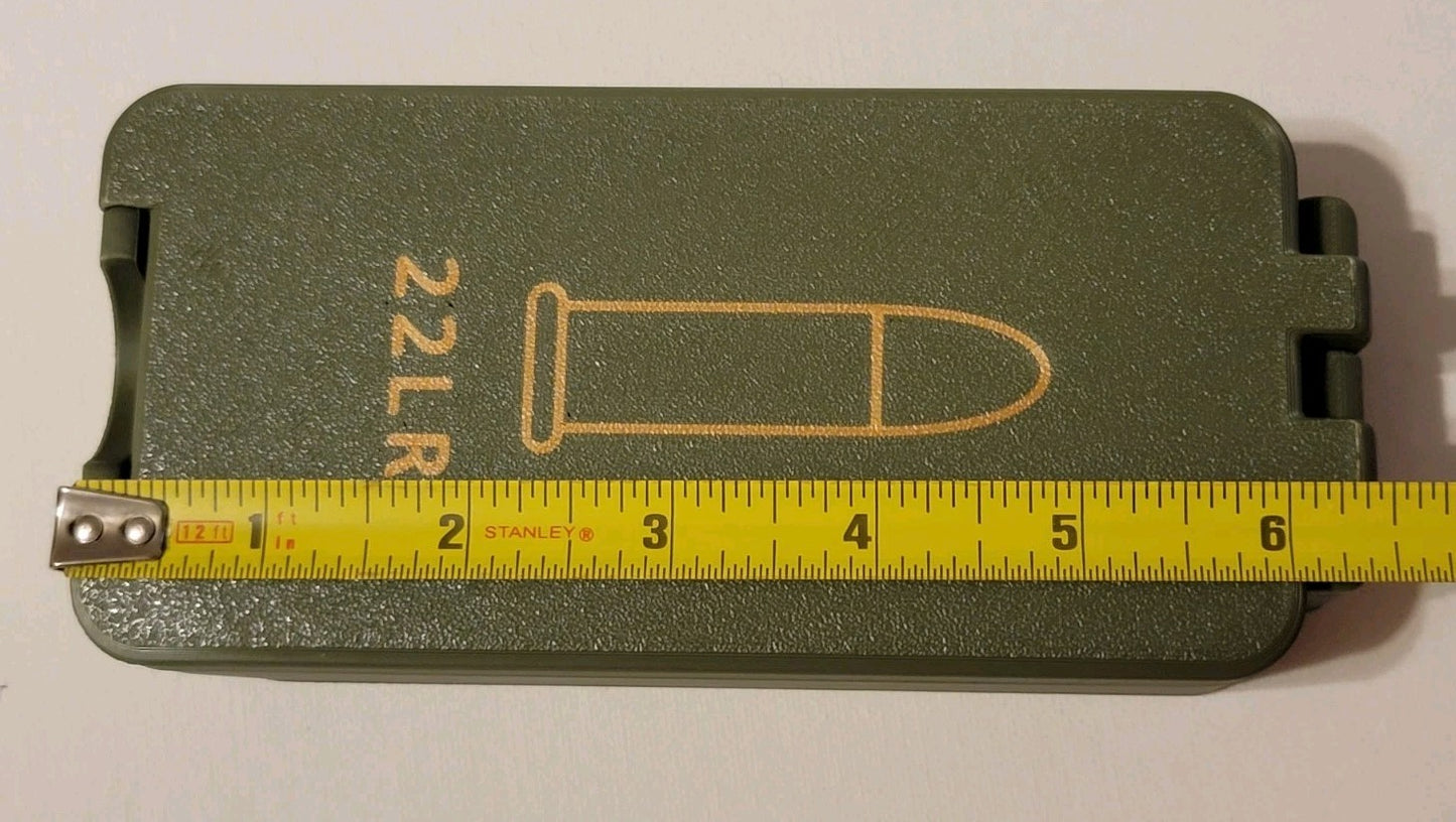 3D Printed 22LR Ammo Box Snap Lock 120 rd Storage Olive Green Gold Black Pla