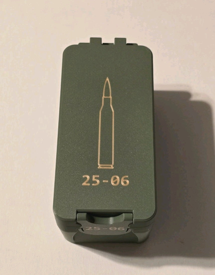 25-06 Ammo Box Snap Lock 50 rd 3D Printed Storage Olive Green Gold Pla