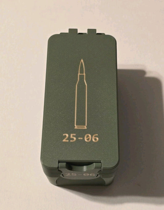 25-06 Ammo Box Snap Lock 50 rd 3D Printed Storage Olive Green Gold Pla