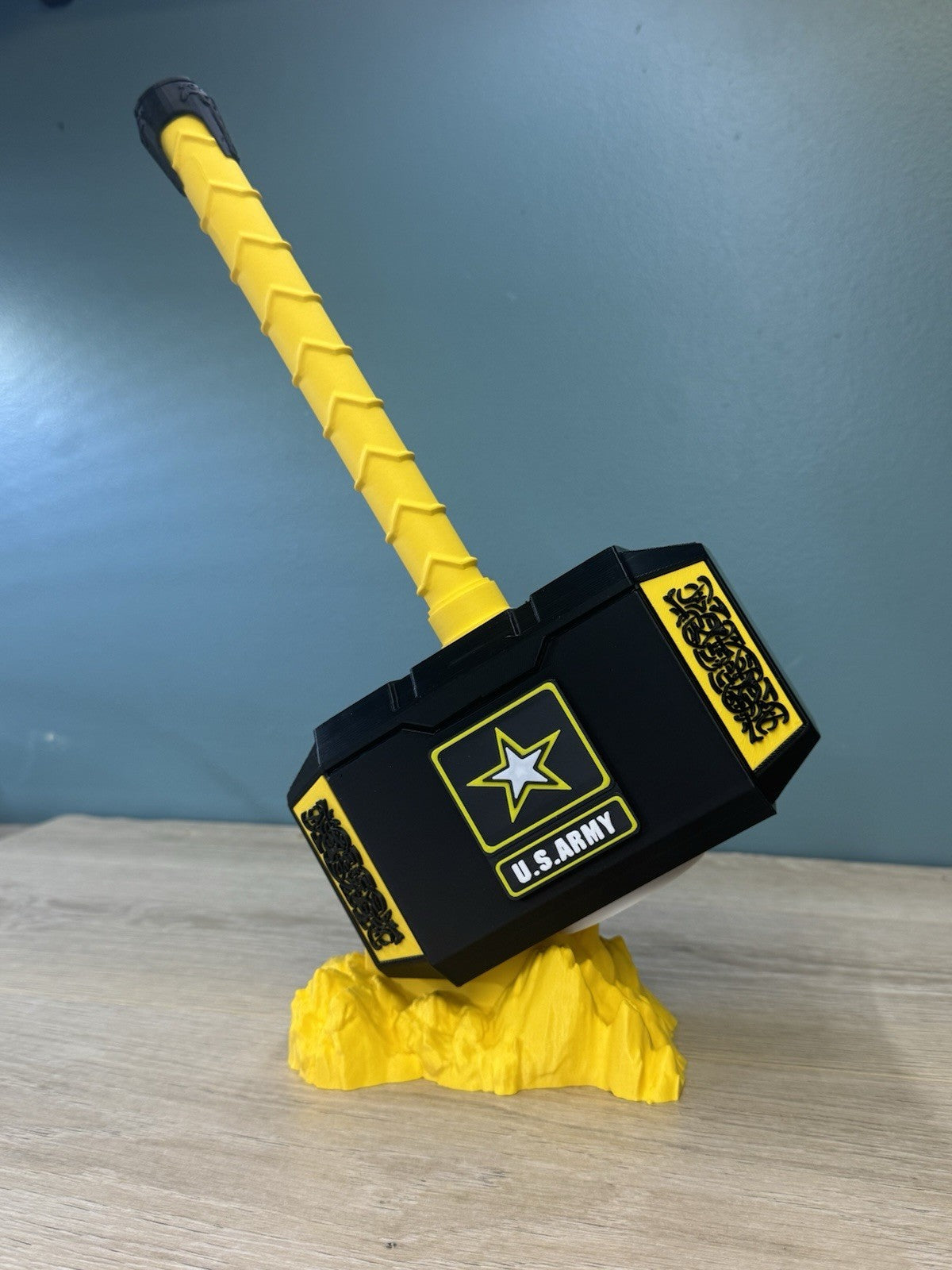United States Army 13” Thor Hammer Mjolnir & Rock Vet Gift Man Cave Office Desk