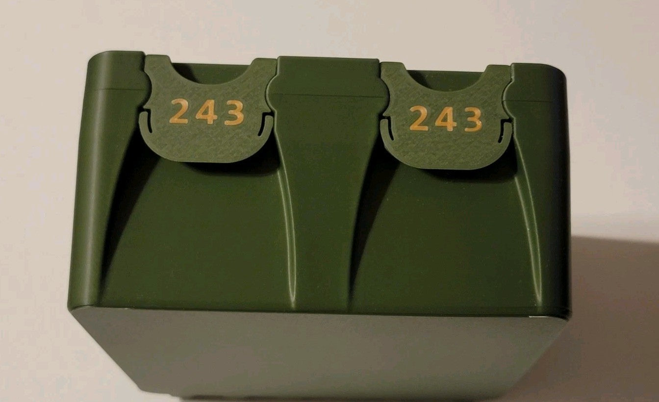 243 Ammo Box Snap Lock 100 rd 3D Printed Large Storage Olive Green Gold Pla