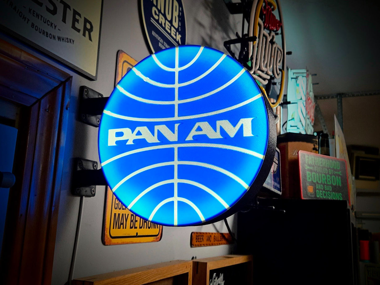 PAN-AM 12 Inch Light Box LED Sign 3D Printed Wall Decor Man Cave Garage