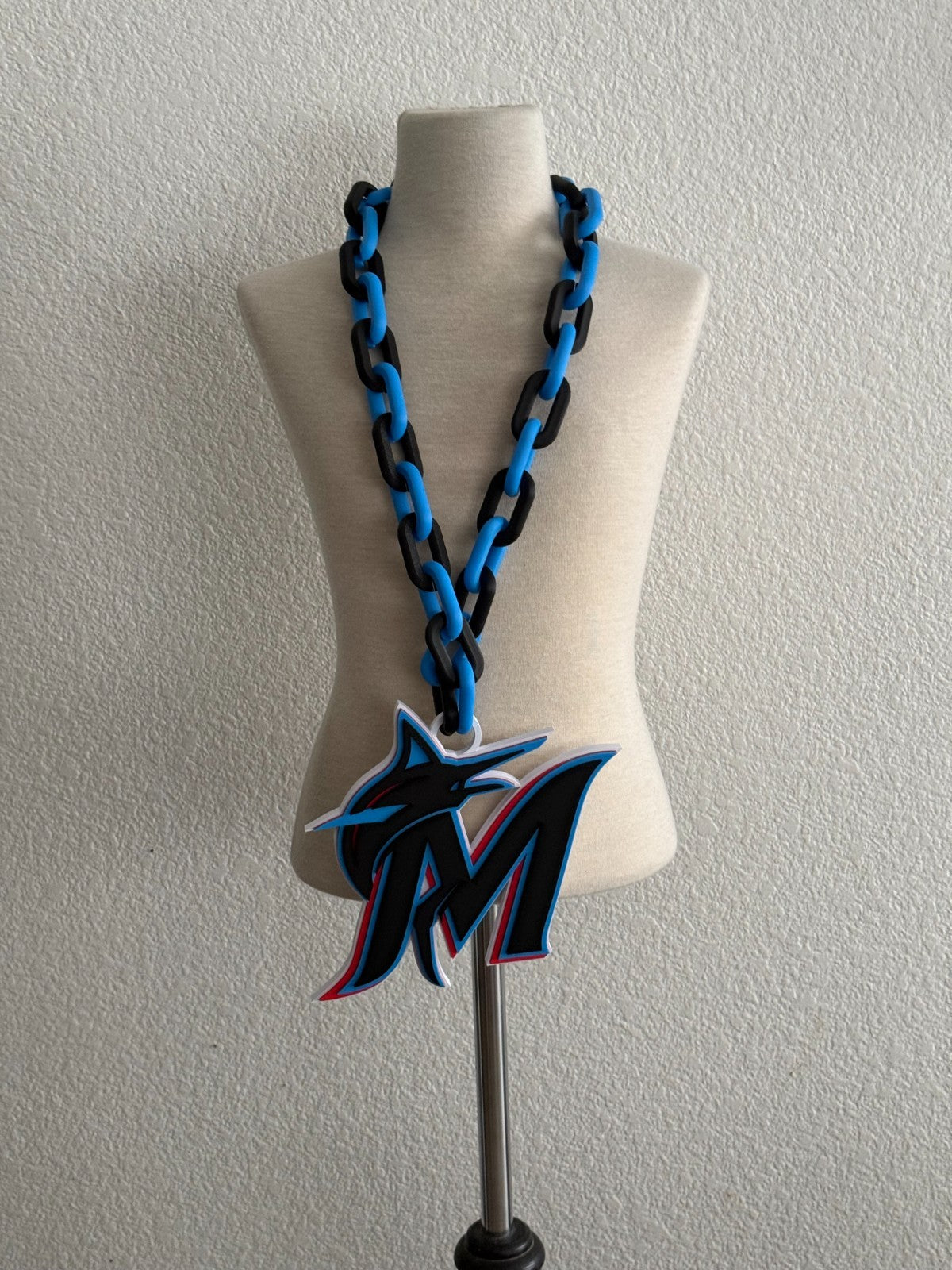 Miami Marlins Oversized Necklace Logo Pendant Turnover Chain Handmade 3D Printed