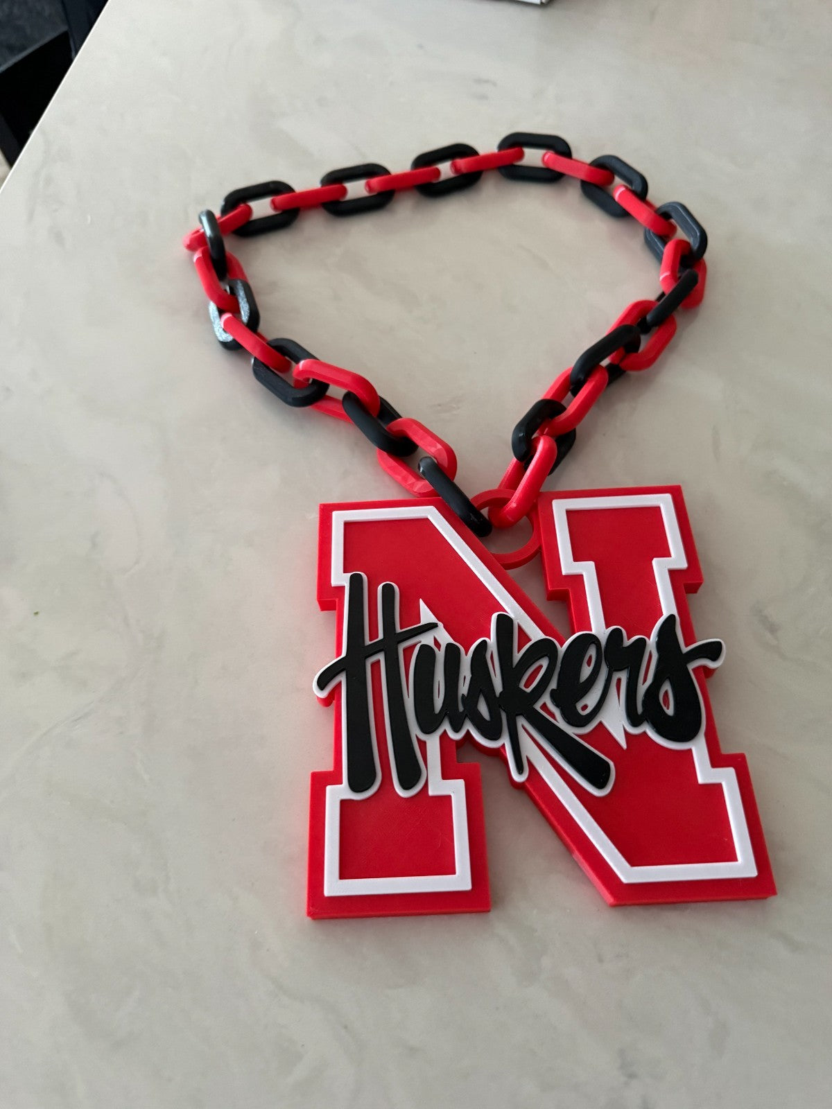 Cornhuskers Logo Oversized Necklace, Pendant Chain "Go Be Great"