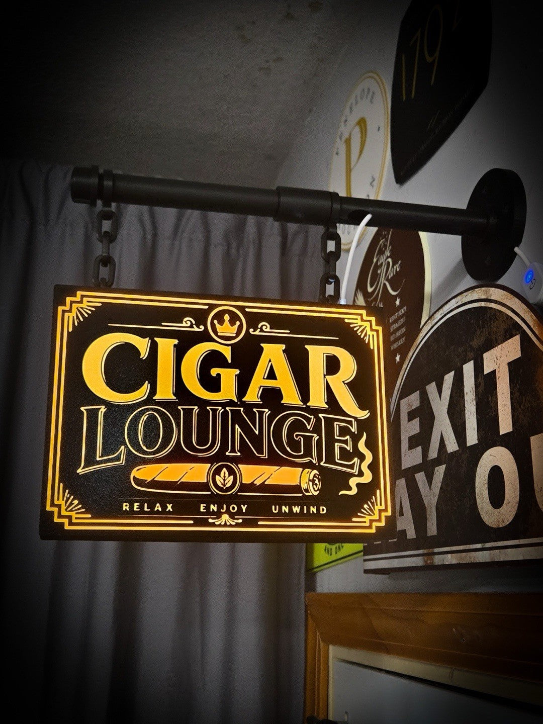Cigar Lounge Hanging LED Light Box | Double Sided Bar Sign USB Powered Light