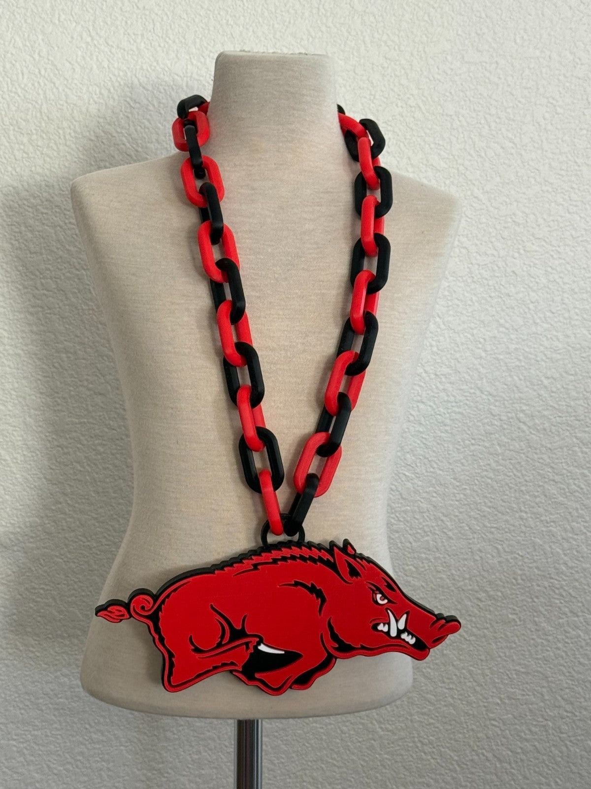 Arkansas Razorbacks Logo Oversized Necklace, Pendant Chain “Wooo Pig Sooie”