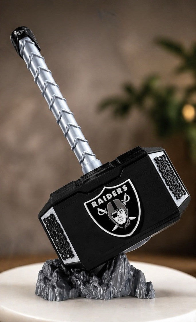 Las Vegas Raiders Thor Hammer & Rock NFL Fan Gift Man Cave Desk Office Oakland