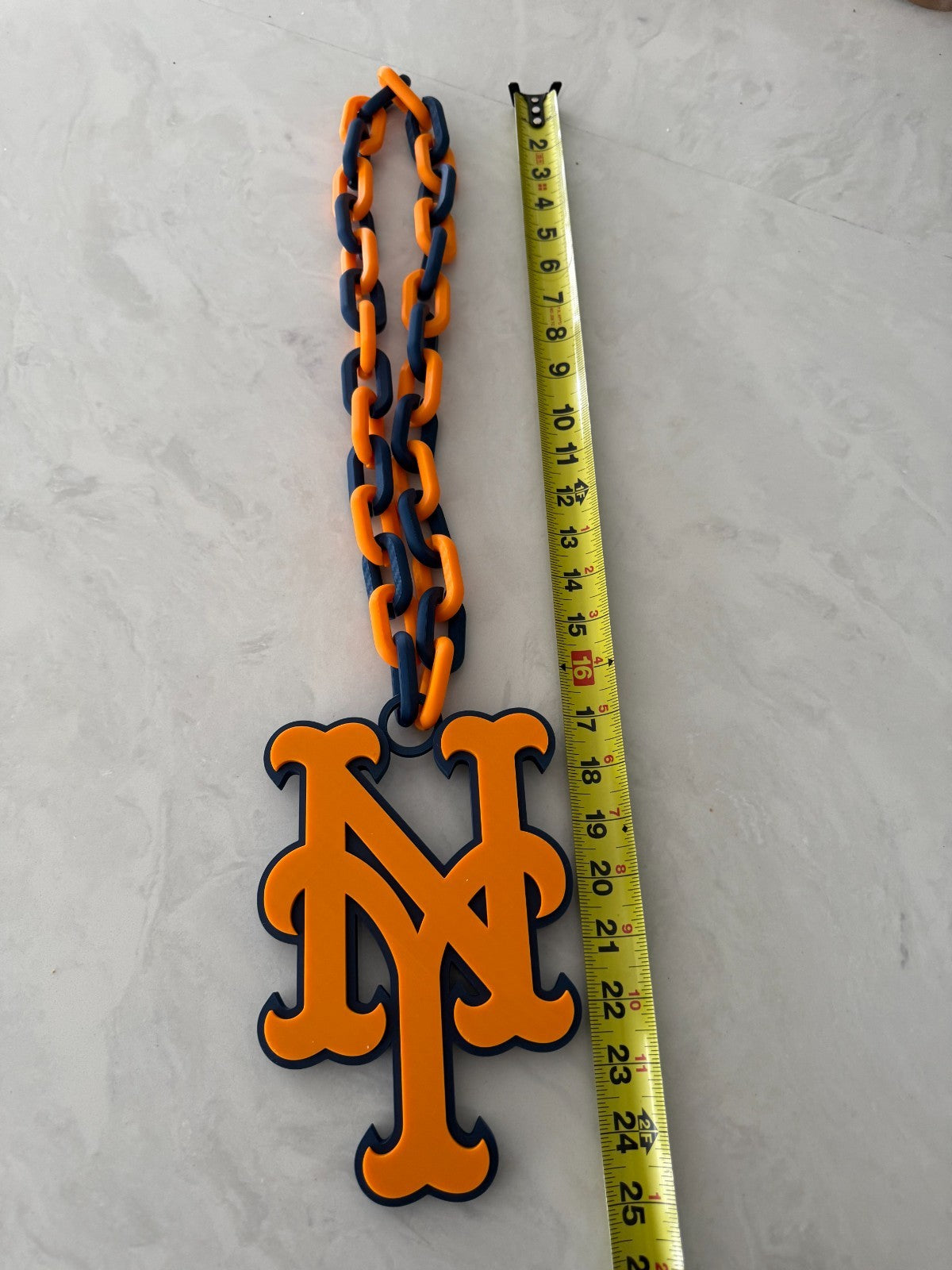 New York Mets Oversized Logo Necklace, Turnover Chain Handmade 3D Printed