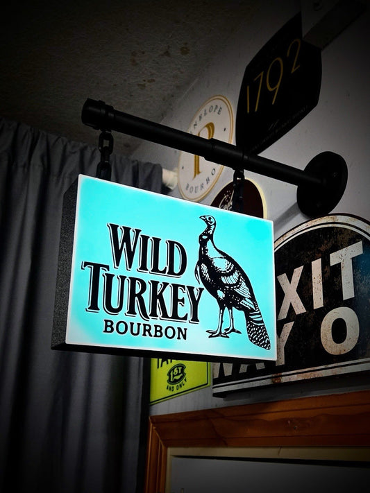 XL Wild Turkey Bourbon Hanging LED Light Box | Double Sided Bar Sign Decor