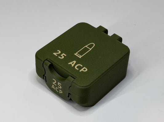 25 ACP Ammo Box – 25 Rounds - Snap Close Storage Box | Fully Customizable