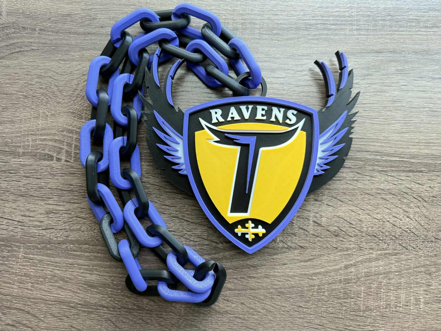 Baltimore Ravens Crest Logo Oversized Necklace, Pendant Chain