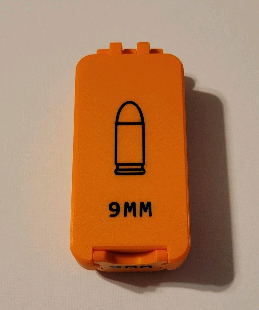 9mm Ammo Box Snap Lock 50 rd Compact 3d Printed Storage Orange Black Pla