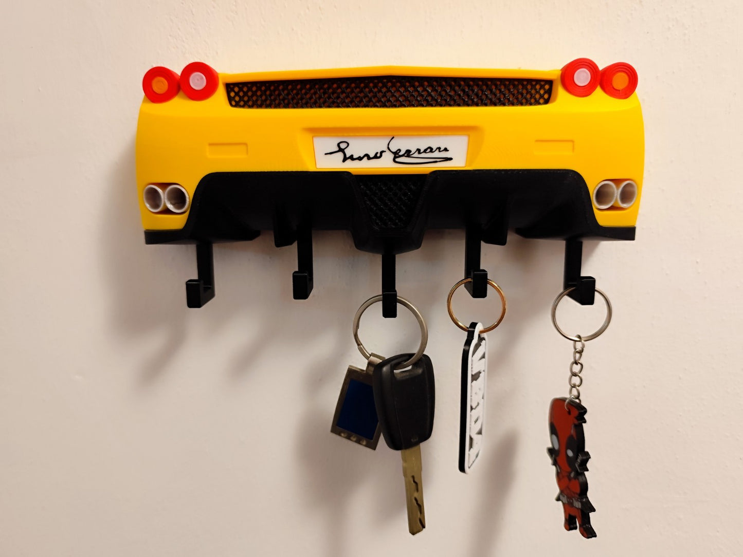 Exotic Supercar Key Holder – Yellow Sports Car Inspired Wall Mount Organizer wit