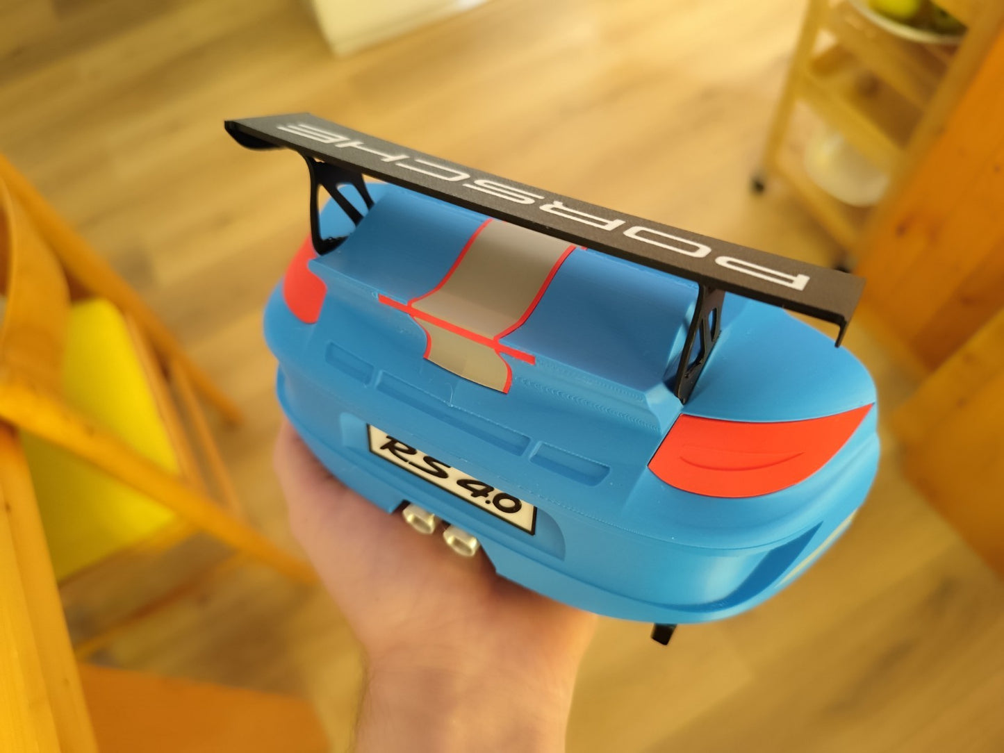 Sports Car Key Holder with Spoiler – Blue Racing Inspired Wall Mount Key Rack –