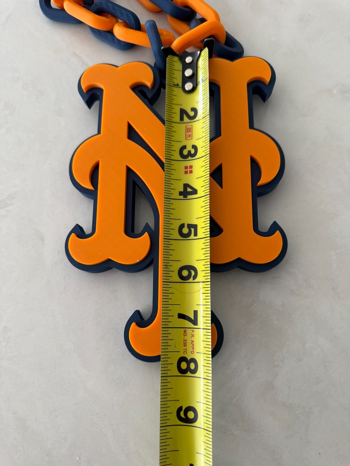 New York Mets Oversized Logo Necklace, Turnover Chain Handmade 3D Printed