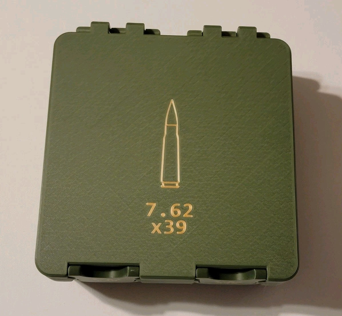 7.62 X 39 Ammo Box Snap Lock 100 rd 3D Large Printed Storage Olive Green Gold