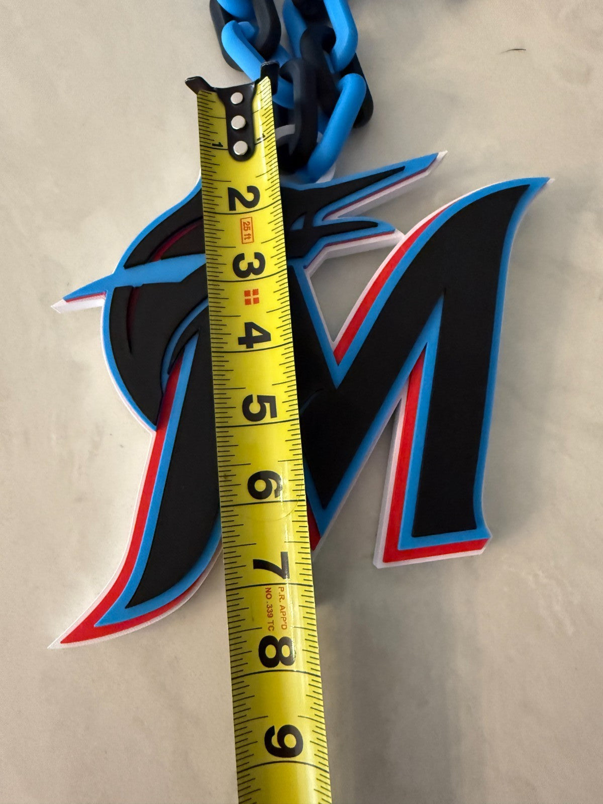 Miami Marlins Oversized Necklace Logo Pendant Turnover Chain Handmade 3D Printed