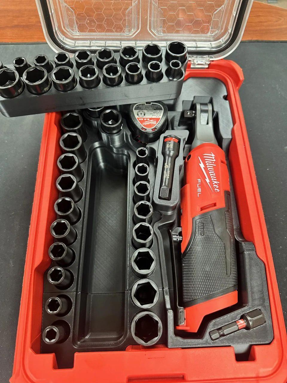 Packout Custom Insert Only*** 3D Printed ABS M12 Ratchet Socket Organizer Tray C