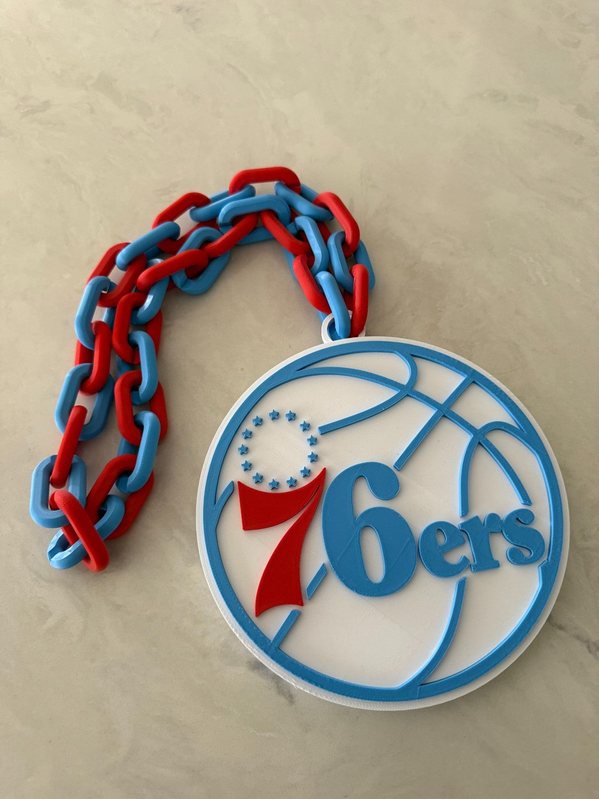 Philadelphia 76ers Oversized Necklace Pendant Turnover Chain Handmade 3D Printed